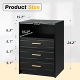 EROMMY LED Nightstand with Wireless Charging Station, Smart Night Stand with Color Adjustable Brightness Lights, Touch Screen Bedside Table with Glass Top, Drawers, Side Table for Bedroom EROMMY