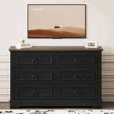 LIKIMIO Farmhouse 6 Drawers Dresser for Bedroom, 47.2" W Modern Dresser with Round Metal Handle, Thickened Desktop, Wood Rustic Chest of Drawers for Bedroom, Hallway, Entryway, Black LIKIMIO