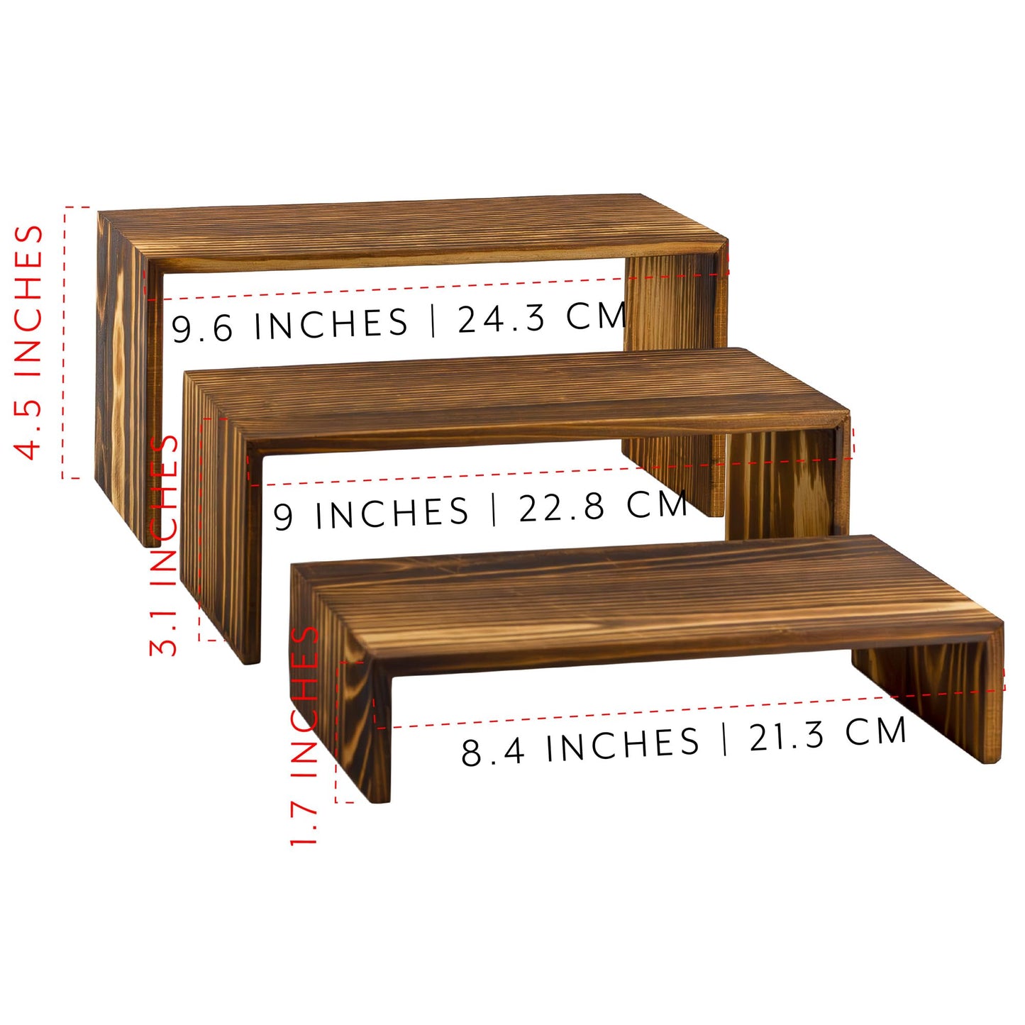 Darware Farmhouse Wooden Risers (6-Piece Set), Rustic Decorative Rectangular Display Stands