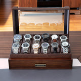 High End Watch Box for Men, 12 Slot Wooden Watch Case With Drawer, Watch Display Box with Glass Lid, 2-Layer Watch Holder for Jewelry and Watch Storage for Men Women , Ideal for Gift (With Gift Box) KAMIER