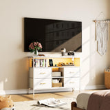 YIPPPPE Dresser TV Stand with Power Outlet for 50'' TV, White TV Stand with LED, Storage Cabinet TV Stand, Entertainment Center with 4 Deep Drawers, Wide Chest of Drawer for Storage in Bedroom YIPPPPE