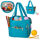 Veirdro Crochet Bag Organizer for Yarn Storage, Velvet Knitting Tote Bag with Double Handle for Crochet Accessories, Portable Travel Case for Yarn Balls, Crochet Hooks& Knitting Needles Holder (Teal) Veirdro