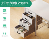 Casaottima 32 inch Small Computer Desk with 4 Fabric Drawers, Side Hook and Cloth Bag, Kids Study Table for Bedroom and Small Space, Pure White Casaottima