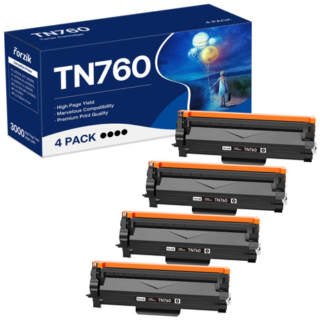 Forzik Compatible Toner Cartridge Replacement for Brother TN760 TN-760 TN730 TN-730 High Yield Compatible with DCP-L2550DW HL-L2350DW MFC-L2710DW Printer (4 Black) Forzik