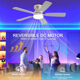 Ayaoty Ceiling Fans with Lights, 48 inch Low Profile Ceiling Fan with Light and Remote Control, Flush Mount RGB Dimmable Light, Noiseless, Nickel Ceiling Fan for Bedroom Indoor/Outdoor Use Ayaoty