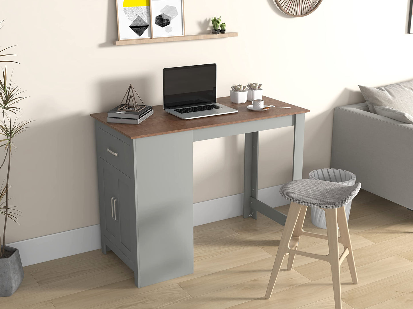 Bar & Dining Table, Light Grey & Burly Wood