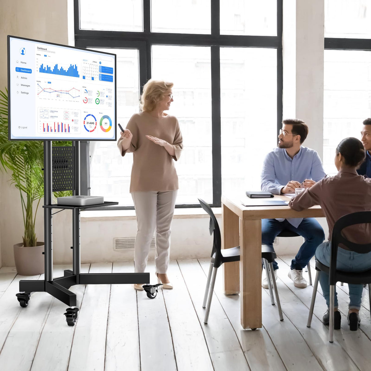 PERLESMITH Rolling TV Stand with Pegboard Storage for 32-85 Inch TVs Holds up to 132 Lbs, Height Adjustable Mobile TV Stand with Laptop Shelf, Portable tv Stand for 4K TVs Max VESA 600x400mm PSTVMC01 PERLESMITH