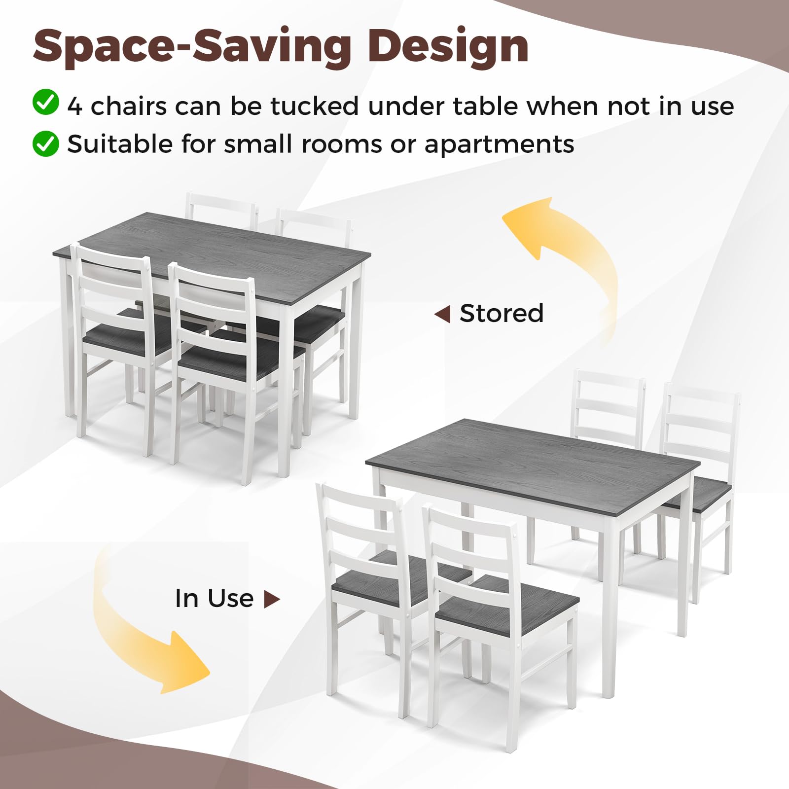 GOFLAME 5 Piece Dining Table Set for 4, Farmhouse Kitchen Table and 4 Chairs with Rubber Wood Legs, Space-Saving Wooden Dinette Set for Small Space, Dining Room, Breakfast Nook, Grey+White - WoodArtSupply