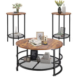 VEVOR 3 Pieces Round Coffee Table Sets, 31.5 in Industrial Living Room Table with 2 End Side Tables, Easy Assembly Coffee and End Tables Sets with Metal Legs, for Office, Living Room and Apartment VEVOR