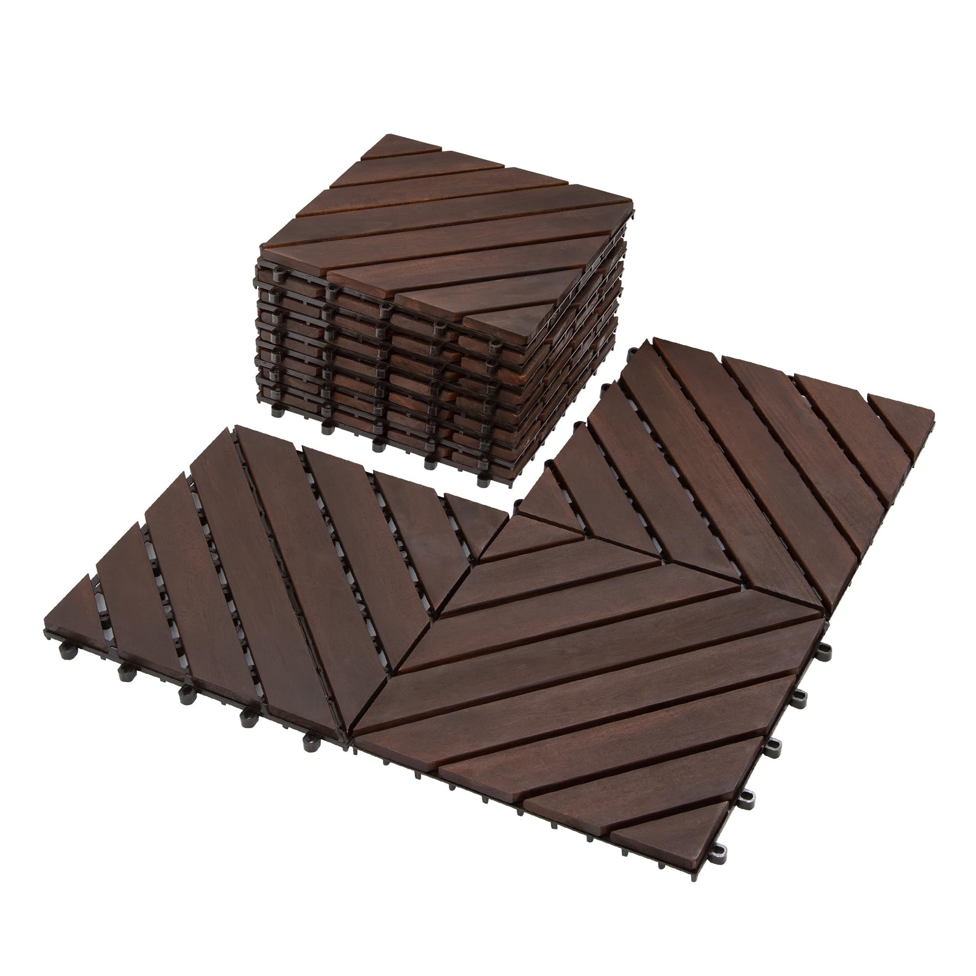 Interlocking Deck Tiles 12"x12"x0.94'' Dark Brown Acacia Wood Patio Decor Flooring Tiles -Acacia Wood Interlocking Floor Tile -Interlocking Wood Flooring Squares Tile-Home Decor Floor Wood Ti - WoodArtSupply