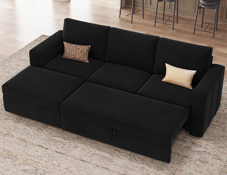 Belffin Modular Sectional Sleeper Sofa with Pull Out Couch, L Shaped Sleeper Pull Out Bed, Convertible Sectional Couches for Living Room, Black Belffin