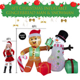 COOLWUFAN 6 FT Christmas Decorations Outdoor Inflatables Gingerbread Man Snowman Blow Up Yard Decor, Outdoor Inflatables Decorations with Rotating LED Light for Garden Patio Lawn Holiday Party Xmas COOLWUFAN