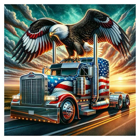 PFFNGPEN Truck Diamond Painting Kits for Adults, 5D DIY American Flag Diamond Art Kits for Beginners, Full Drill Round Diamond Art for Home Wall Decor, Eagle, 12x12 inch PFFNGPEN