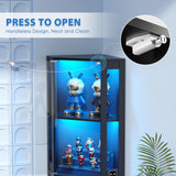 BROTTAR 65" Corner Glass Display Cabinet with LED Lights, 4-Tier Showcase Display Case with Glass Doors & Human Body Sensor for Collectibles, Liquor, Black BROTTAR