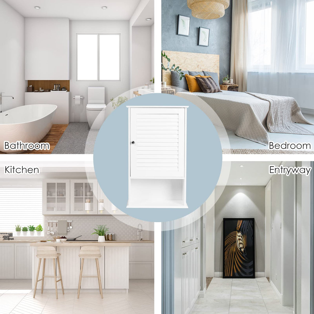 Tangkula Medicine Cabinet, Wall Mounted Bathroom Cabinet Single Door Wooden Bathroom Wall Cabinet with Adjustable Shelf Tangkula