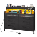 DWVO 6 Drawer Dressers with LED Light, Dresser & Chests of Drawers with Charging Station, Modern Dresser with Open Shelf Storage for Room, Entryway, Hallway, Black DWVO