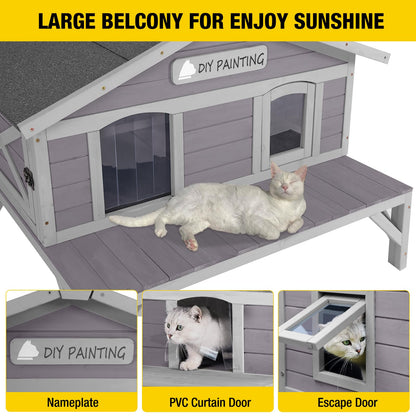 Outdoor Cat House Feral Kitty Shelter with Large Opening Roof Wooden Weatherproof Cat Shelter for Winter,Escape Door - WoodArtSupply