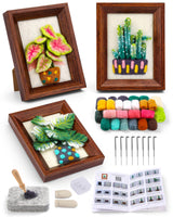 OEHPICC Needle Felting Kits for Beginners Adult, Wool Felting Kit with Frame & Tools, Needle Felt Painting Kit Includes Felting Needles, Fabric Sheet, Instructions (3 Potted Plants) OEHPICC