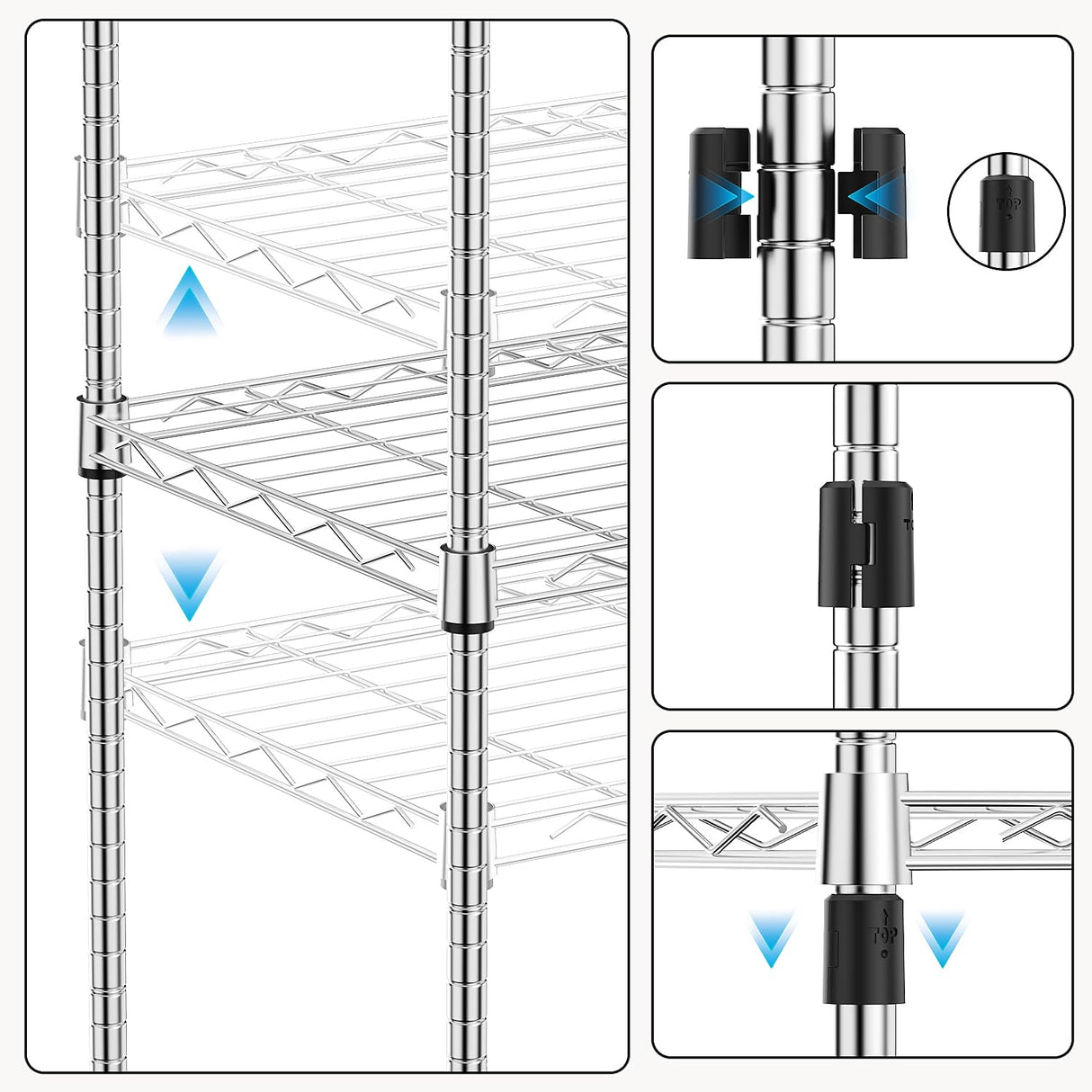 M MZG 1000 lbs 4Tier Shelf Metal Storage Shelves Wire Rack Closet Organizers with Wheel for Garage Kitchen Bathroom Laundry Chrome 13.7" D x 23.6" W x 53.4" H M MZG