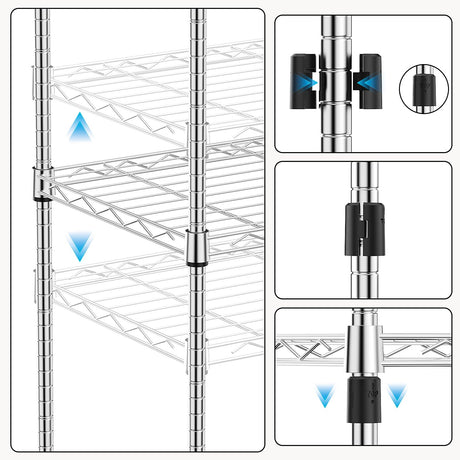 M MZG 1000 lbs 4Tier Shelf Metal Storage Shelves Wire Rack Closet Organizers with Wheel for Garage Kitchen Bathroom Laundry Chrome 13.7" D x 23.6" W x 53.4" H M MZG
