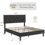 VECELO Queen Size Bed Frame, Upholstered Platform with Adjustable Diamond Tufted Headboard, Wood Slat Support, No Box Spring Needed, Velvet & Black VECELO