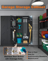 YILFANA Metal Storage Cabinet with Lock, 71" Garage Storage Cabinet with Hanging Rod & S-Hooks, Large Storage Cabinet, Locking Tool Cabinet Utility Closet, Black YILFANA