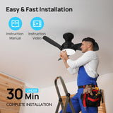 Consciot Ceiling Fan, 30 Inch Ceiling Fan With Lights Remote Control, Black Low Profile Modern Ceiling Fan, Flush Mount, Reversible Quiet DC Motor, 6 Speed, Dimmable, Kitchen Bedroom Patio Damp Rated Consciot