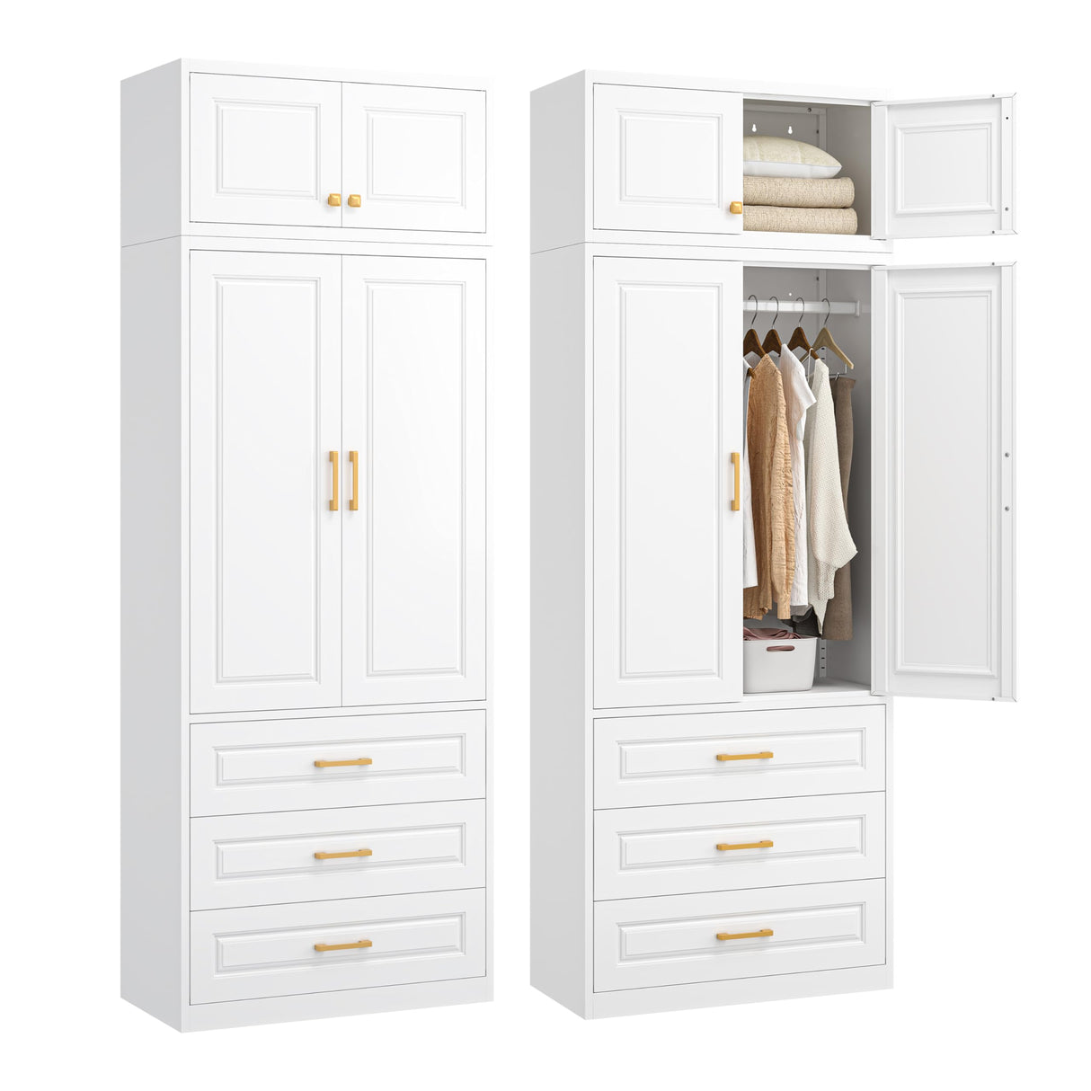 TIMELESS PIECES 86" Metal Wardrobe Cabinets,Armoire Wardrobe Closet with Hanging Rod,Clothes Storage Cabinet with Adjustable Shelves and Doors,Clothing Cabinet for Bedroom Laundry Room TIMELESS PIECES