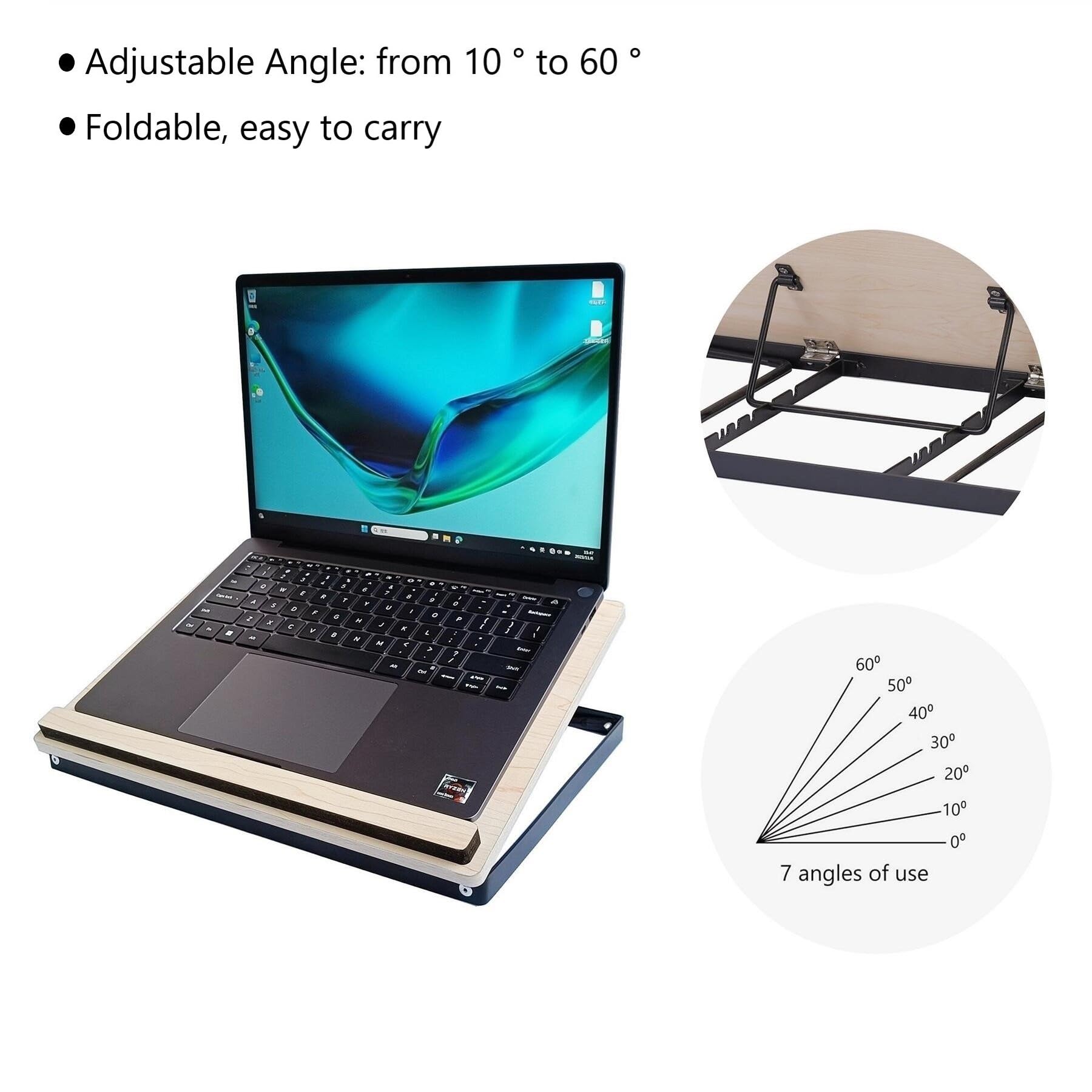 SREGGSIY Foldable Wooden Laptop Stand for Desk,Compatible with 10 to14 Inches Notebook Computer,Also Be Used to Computer Monitor Riser Stand. - WoodArtSupply