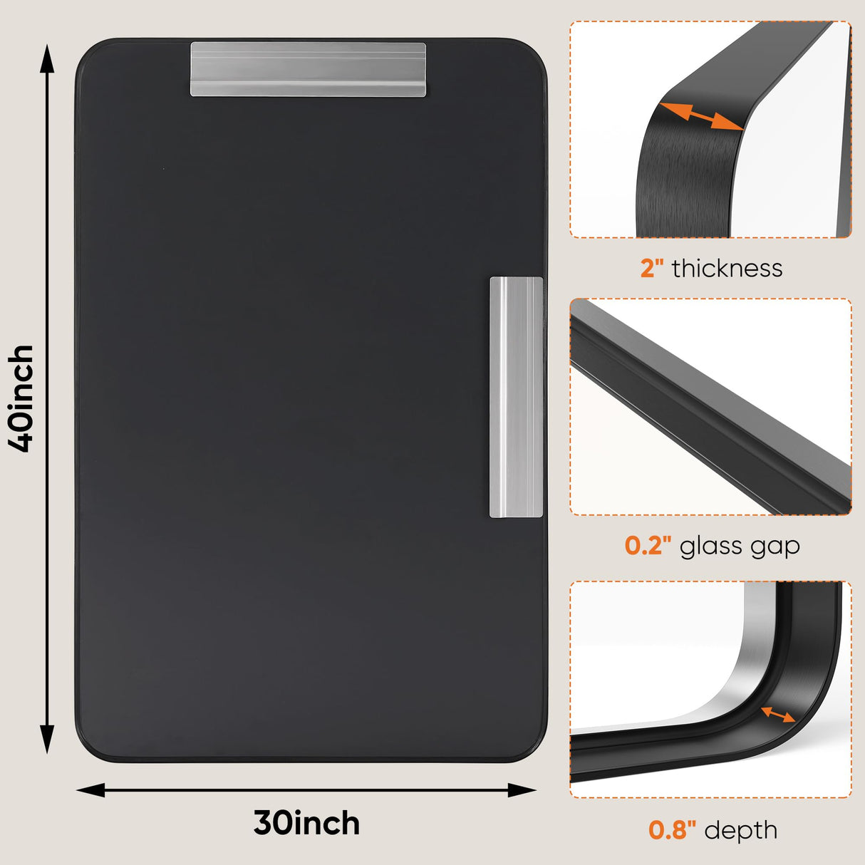 DUMOS Black Vanity Bathroom Mirror for Wall, Metal Framed Rounded Rectangular Modern Mirrors for Over Sink, 30x40 Inch for Farmhouse, Tempered Glass, Hangs Horizontally or Vertically DUMOS