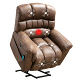 Phoenix Home Large Power Lift Recliner with Massage and Heat for Elderly, Heavy Duty & Safety Motor Reclining Chair, Faux Leather Electric Wider Recliner with USB Ports, 2 Side Pockets, Brown Phoenix Home