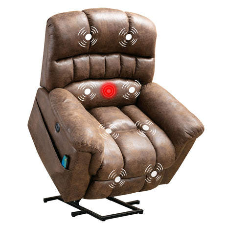 Phoenix Home Large Power Lift Recliner with Massage and Heat for Elderly, Heavy Duty & Safety Motor Reclining Chair, Faux Leather Electric Wider Recliner with USB Ports, 2 Side Pockets, Brown Phoenix Home