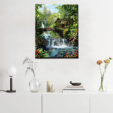 Tropical Frorest Waterfall Paint by Number for Adults Beginner,DIY Oil Painting Kits on Canvas with Brushes and Acrylic Pigment Abandoned Wooden House,Bridge Pictures Gifts 16x20 inch (Frameless) Tucocoo