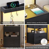 VIAGDO Nightstands Set of 2 with LED Lights, 3 Drawers Night Stands with Charging Station, Black Bedside Tables with Storage Shelves, Modern End Side Tables for Bedroom, Office VIAGDO