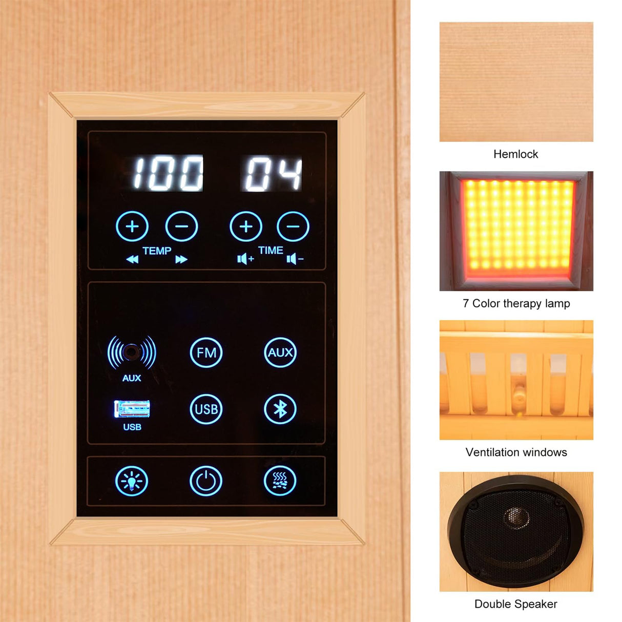 ZONEMEL Far Infrared 2 Person Wooden Sauna Room with Recliner, Red Cedar Luxury Indoor Sauna with 10 Heaters, Oxygen Bar, Lights, 3400 Watt, Infrared Therapy Wood Dry Heat Sauna, 220V ZONEMEL