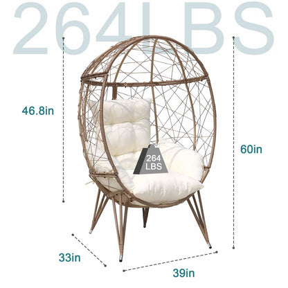 FKSLIFE Wicker Egg Chair with Stand Cushion Outdoor Indoor Lounger Egg Basket Chair for Living Room, Backyard, Balcony, Patio (Beige) - WoodArtSupply