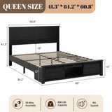 PAUKIN Queen Size Wooden Bed Frame with Headboard, Farmhouse Storage Bedframe with Sliding Barn Door Footboard and Charging Station Easy Assembly, No Box Spring Needed (Classic Black, Queen) PAUKIN