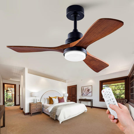 BOOMJOY 42'' Ceiling Fans with Lights and Remote Control, 6 Speed Quiet Reversible DC Motor, 3 Blades Wood Indoor Outdoor Ceiling Fan with Light for Living Room Bedroom Study Office BOOMJOY