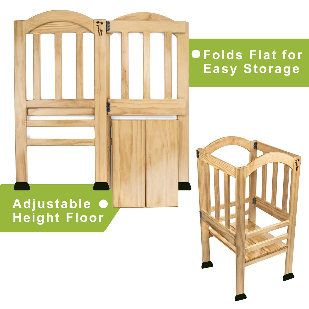 True Tot Toddler Tower - Folding Montessori Kitchen Stool for Children | Safety Rail & Non-Slip Rubber Feet | Adjustable Height | Solid Wood Construction Supports up to 100 lbs | Foldable for Storage True Growth Play - Learn - Grow