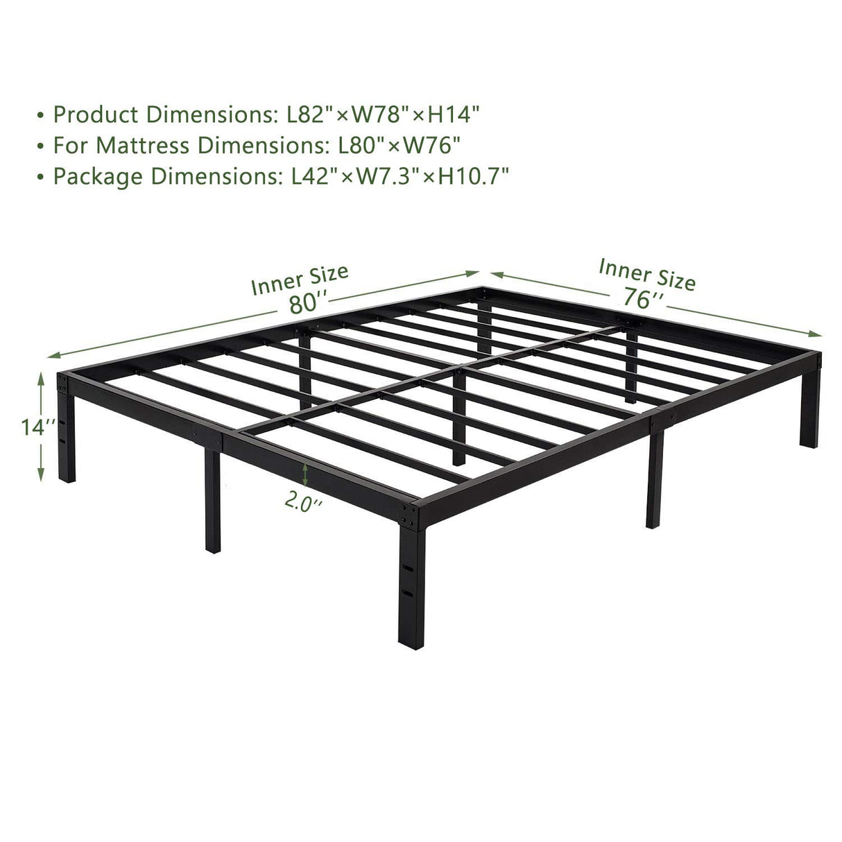 45MinST 14 Inch Platform Bed Frame/Easy Assembly Mattress Foundation / 3000lbs Heavy Duty Steel Slat/Noise Free/No Box Spring Needed, King 45MinST