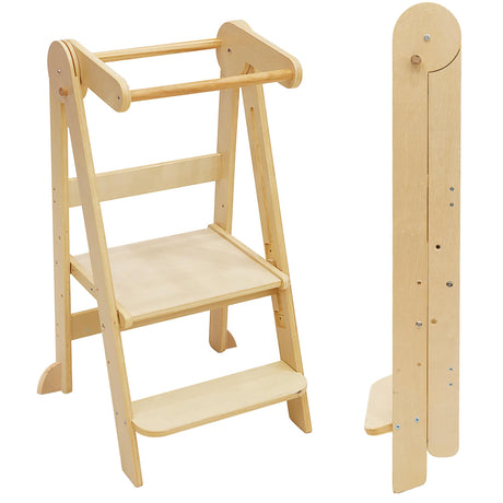 TDKDHoming Foldable Toddler Tower, Kitchen Step Stool, Folding Tower for Learning with 3 Adjustable Heights Montessori Toddler Standing Tower Collapsible Step Stool for Kids 1-6 Years Natural TDKDHoming