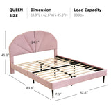 VELOCAVA Pink Bed Frame Queen Size, Heavy Duty Upholstered Bed with Unique Headboard, Soft Velvet Platform Bed with Strong Wooden Slats Support, No Box Spring Needed, Easy to Assemble VELOCAVA