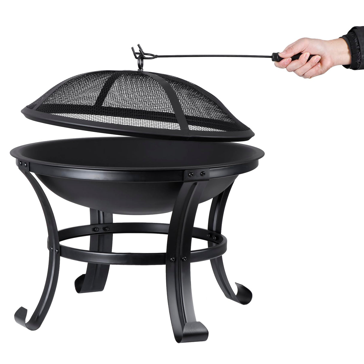 22 Inches Portable Fire Pit Outdoor Wood Burning Steel Lightweight BBQ Grill Firepit Bowl with Log Grate&Poker for Outside Patio Campfire Bonfire Backyard Nouva