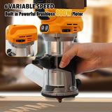 Aluminum Base Cordless Compact Electric Router Tool for DeWalt 20V Battery (Bare Tool), 800W 10000-33000 RPM 6 Variable Speed Fixed Base Wood Router with 15 Router Tool Bits for Woodworking dcvbny