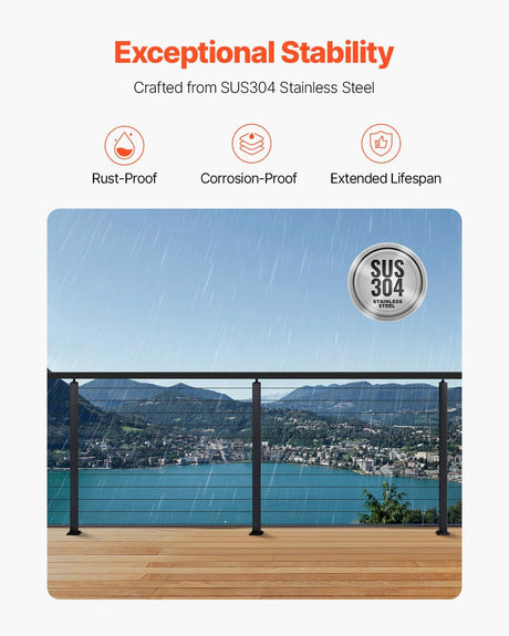 VEVOR 4 Pack Cable Railing Post, 42"x2"x2" Level Drilled Deck Railing Post, SUS304 Stainless Steel Black Cable Railing System Kit for Indoor Outdoor Deck Balcony, 4JZLGZXHS106URZU0001V0 VEVOR