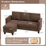 VICTONE Convertible Sectional Sofa Couch, 3 Seat L-Shaped Sofa with Linen Fabric, Movable Ottoman Small Couch for Small apartments, Living Room and Office (Brown) VICTONE