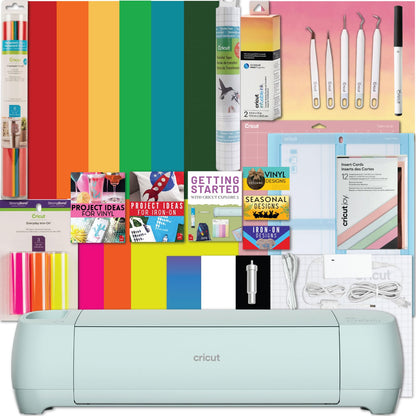 Cricut Explore 3 Machine Ultimate Bundle- with Rainbow Vinyl Sampler, Infusible Ink, Card Making Kit, Iron-On Sampler Rolls, Weeding Tools and Cutting Mats, Beginner Cutting Machine Materials Set