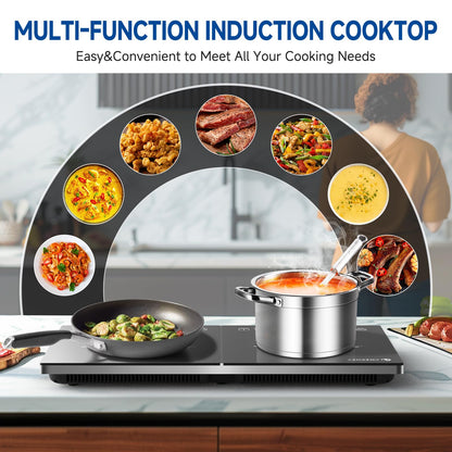 Double Induction Cooktop AMZCHEF Induction Cooker 2 Burners, Low Noise Electric Cooktops With 1800W Sensor Touch, 20 Temperature & Power Levels,Independent Control,3-hour Timer, Safety Lock