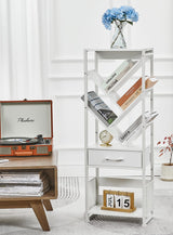 ZEXVIDA Bookshelf with Drawer,8 Tier Tree Bookcase Retro Floor Standing Bookshelves,Tall Wood Bookcases with Cabinet Storage Organizer for Living Room, Bedroom & Home Office, White ZEXVIDA