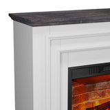 44" LED Electric Fireplace with Mantel, Fireplace TV Stand with 3-Dimensional Molding, White&Brown Entertainment Center with 23" Red Brick Fireplace Insert for Bedroom,Living Room BLANKSPACE